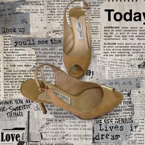 Jimmy choo tan leather peep toe kitten heels womens sz 7